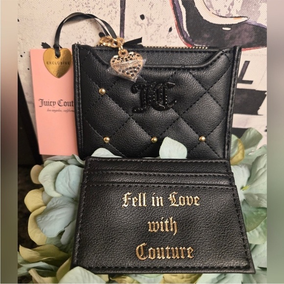 Juicy Couture Handbags - Juicy Couture Black Quilted Card Holder with Gold Details